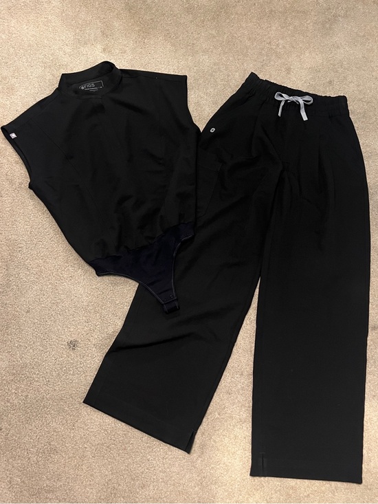 Figs Pants - Figs Black Bodysuit and Wide Leg Set